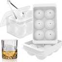 WIBIMEN Large Ice Cube Molds, Big Round Whiskey Ice Cube Trays for Freezer, Easy to Fill & Release, Whiskey Bourbon Cocktail(1.9In*6 Balls- White/2 Pack)