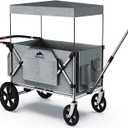 Foldable Wagon Stroller, Stroller Wagon for 2 Kids with 5-Point Harnesses, Adjustable Push/Pull Handle, Removable Sun Canopy, Suitable for Family Travel, Two Children Ride, Large Storage, Gift (Silver)