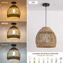 Boho Rattan Pendant Lights 13.8IN Farmhouse Dining Room Light Fixtures Hand-Woven Seagrass Chandelier Coastal Wicker Hanging Lighting for Kitchen Island Entry Living Room Bedroom Foyer Restaurant