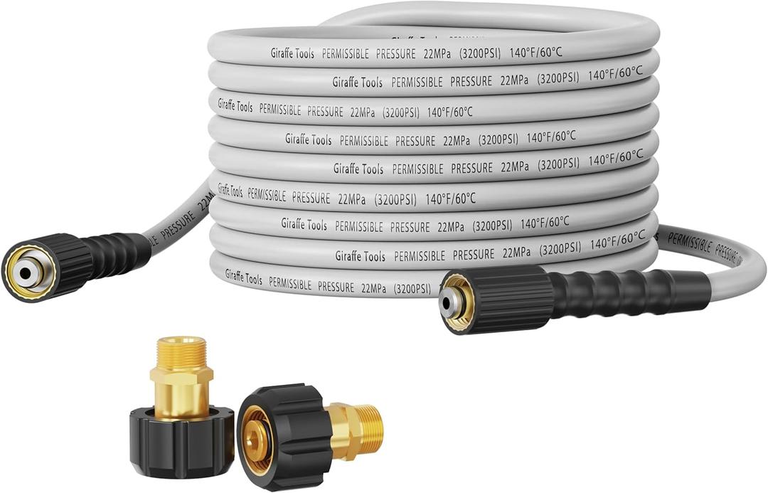Giraffe Tools Pressure Washer Hose 50FT 1/4", 3200 PSI Power Washer Hose for Replacement, Kink Resistant High Pressure Washing Hose Extension with M22-14mm Fittings, 2 Quick Connectors