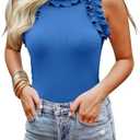 WAYMAKER Women's Sleeveless Racer Back Ruffle Mock Turtle Neck Ribbed Bodysuit Tank Tops, S