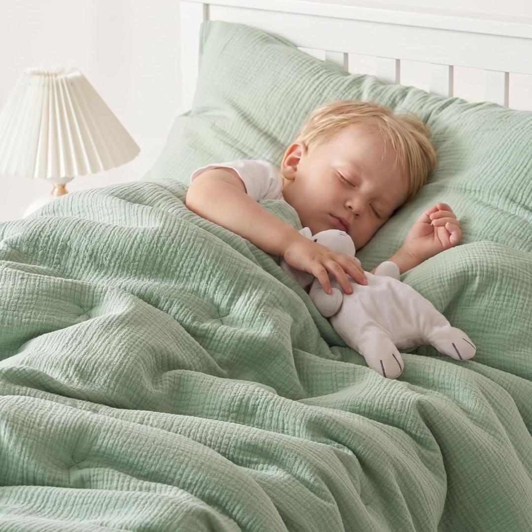 PHF Cotton Muslin Toddler Bedding Set, Soft 3 Piece Toddler Comforter Kids Bed Set, Green Bedding Set for Boys, 
Size	Toddler