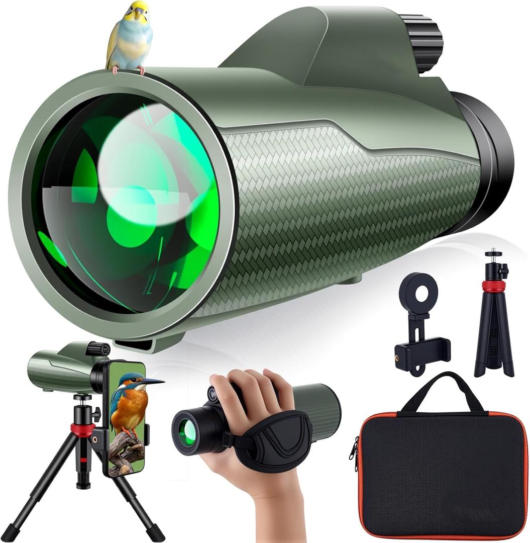 12x56 Monoculars for Adults High Powered, HD BAK4 FMC Monocular Telescope with Smartphone Adapter & Tripod, Portable Lightweight Monocular Scope for Bird Watching, Stargazing, Concerts & Sports Events