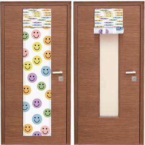 2 Pcs Classroom Door Window Cover Curtains Blackout Lockdown Shades for Doors Window Room Covering Darkening Blackout Roller Drapes for Teacher Office Nursery Decor 8 x 36 Inch (Smile Color)