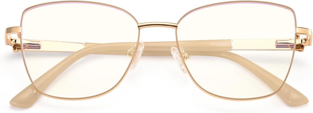 Dollger Blue Light Glasses For Woman Fashion Computer Gaming Eyeglasses Cat Eye Matal Bluelight Blocking Glasses (Champagne Gold)