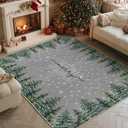 Artoid Mode Grey Pine Tree Merry Christmas Area Rug, Winter Home Decor Low-Profile Washable Rug for Entryway Bedroom Living Room Laundry Room Office Indoor 5x7 Feet