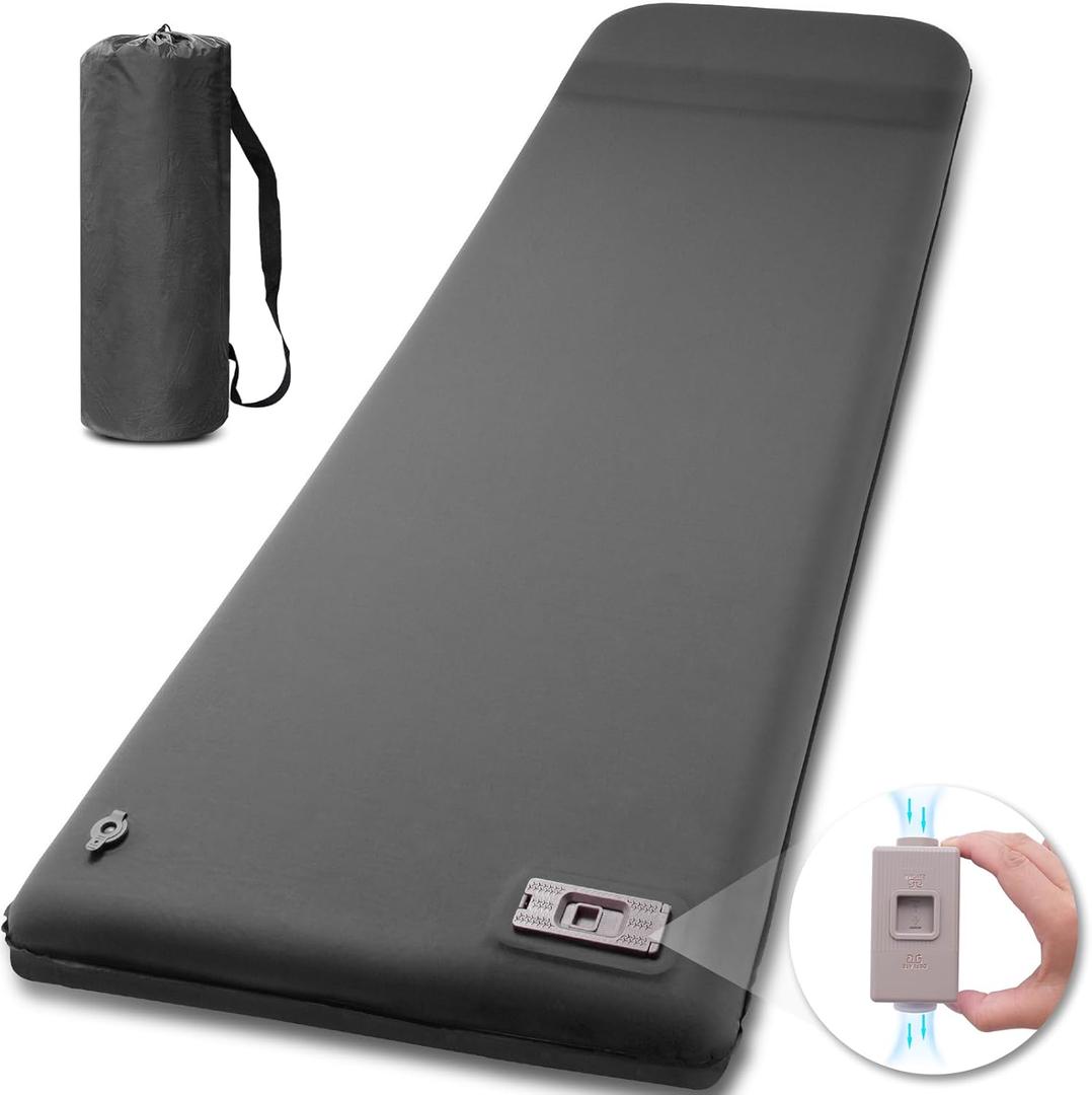 Self Inflating Sleeping Pad with Electric Pump, 3.14" Ultra-Thick Memory Foam Camping Mattress Pad with Pillow Fast Inflating in 30s,9.5 R-Value Insulated Camping Pad for Camping Car Travel, LightGrey (Single)