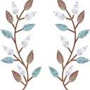 Zhengmy 2 Pieces Metal Tree Leaf Wall Decor Vine Olive Branch Leaf Wall Art Living Room, Hallway Wall Decor Outdoor Decoration(Blue Brown Colors)