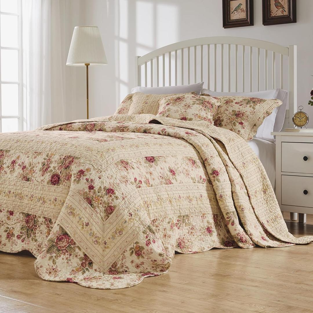 Greenland Home Antique Rose 100% Cotton Heirloom-Quality Bedspread Set, 3-Piece King, Ecru (King (3 Piece), Ecru)