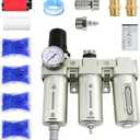 3/4" NPT Industrial Grade 3 Stage Air Drying System, Air Compressor Water Separator System Filter Oil Water Separator Dryer for Plasma Cutter and Paint Spray,Auto Drain