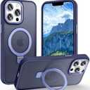 Magnetic for iPhone 13 Pro Max Case with Ring Stand, [10 FT Drop Protection] [Velvety Touch] Slim Translucent Matte Back Shockproof Phone Case for iPhone 13 Pro Max 6.7'', Blue