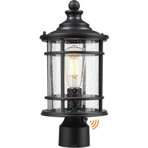 Emliviar 14.9 Inch Dusk to Dawn Outdoor Lamp Post Light, Black Pole Light Fixture with Photocell Sensor, Outdoor Post Lantern with Seeded Glass Shade, XE229P PC BK  Black - Seeded Glass, 14.9 Inch - Dusk to Dawn, 1