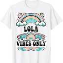 LOLA Vibes Only Cute Retro Girls LOLA Name T-Shirt (Small, Black)