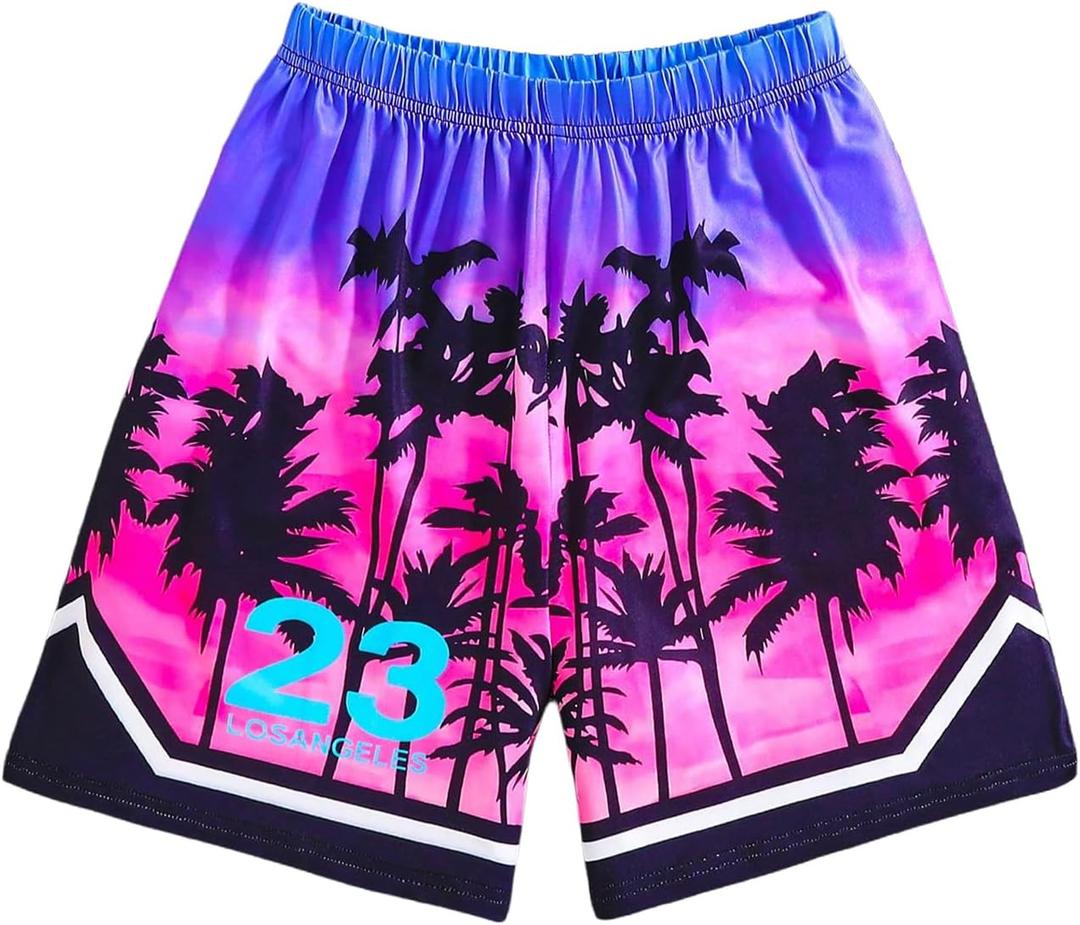 Boy's Summer Track Shorts Hawaiian Drawstring Waist Wide Leg Sports Bermuda Beach Graphic Shorts (10Y)