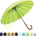 SoulRain 16 Ribs 48" Stick Umbrella Auto Open Solid Color Fashionable and Simple，Arc Classic Wood Handle，Windproof Unbreakable Stick Rain Umbrella