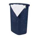 Mind Reader Slim Laundry Hamper with Lid, 60L Clothes Basket, Premium Wicker Design, Plastic, Navy