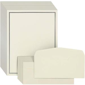 72 Piece Stationery Set for Writing Letters with 48 Ecru and Black Border Paper Sheets and 24 Envelopes (8.5 x 11 In Stationery Paper)