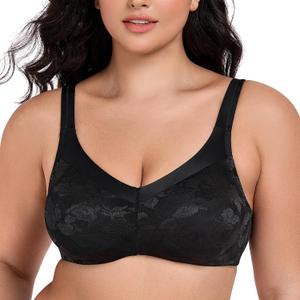Wingslove Women's Full Coverage Minimizer Bra Wirefree Plus Size Bras Non-Padded Large Busts Comfort Straps Support (Black)