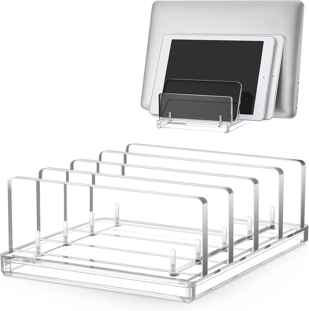 Chunful Adjustable Vertical Laptop Stand for Desk, Acrylic 4 Slot Laptop Holder Desktop, Invisible Desktop Notebook Dock for Notebook Computer, All Gaming Laptops up to 17'' (Clear)