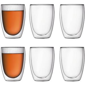 Bodum 12oz Pavina Double Wall Insulated Tumbler, High-Heat Borosilicate Glass, Set of 5, Clear