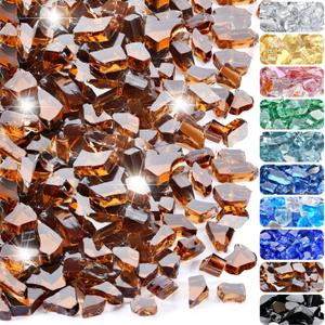 10 Pounds Fire Glass 1/2 Inch High Reflective Tempered Firepit Glass Rocks for Fireplace, Fire Pit Table, Fire Bowl and Landscaping (Amber)