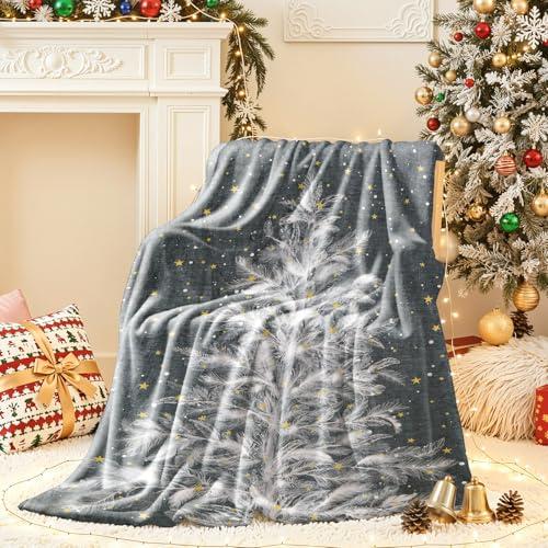 Lahome Christmas Blanket, Christmas Decorations Gifts for Women, Flannel Fleece Winter Holiday Blanket, Fluffy Cozy Soft Christams Throws for Couch Sofa Bed, ChristamsTree Pattern, Gray, 50" X 60"