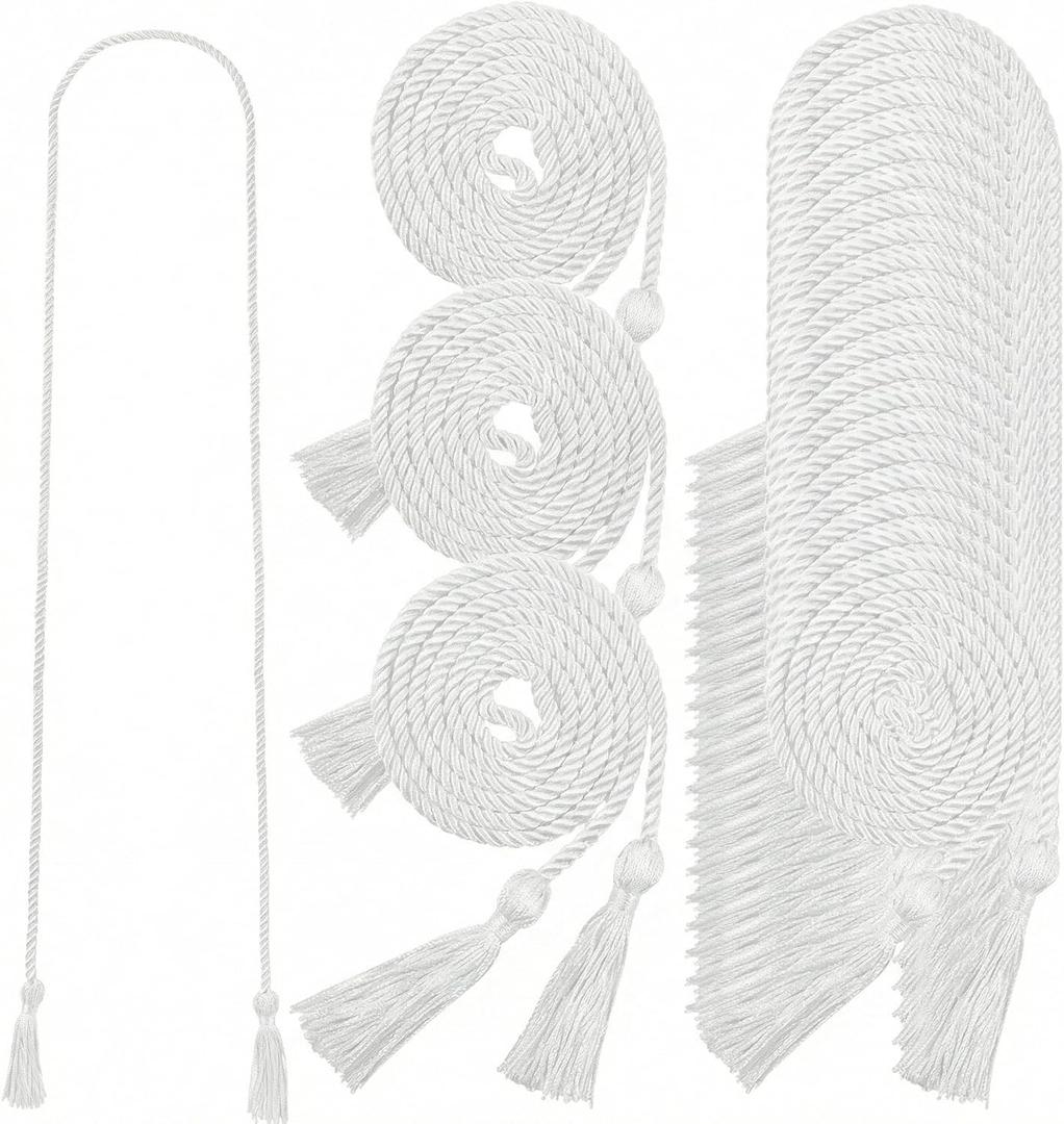24 pcs Graduation Honor Cords 68" Grad Braided Honor Cord with Tassel Honor Rope Grad Cords Bulk for Graduation Students Bachelor Master Doctoral Gown Grad Decor (White)