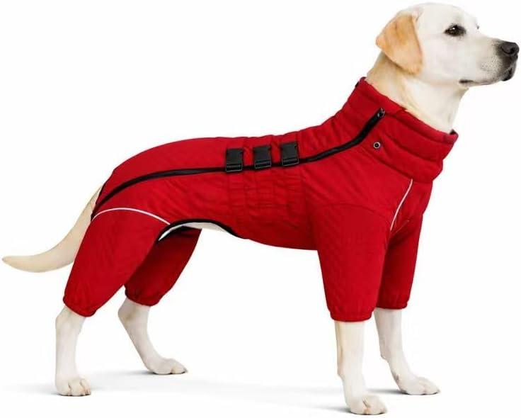 Warm Dog Coat Double Layers Dog Vest, 4 Legs Covered Windproof Waterproof Reflective Warm Dog Vest Outdoor Skating Dog Costume for Small Medium Large Dogs Red 4XL (4XL (back 25"))