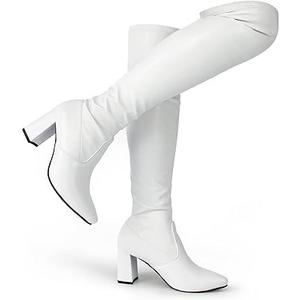 Women's Fall Comfort Thigh High Boots Black Pointy-toe and High-heel Over The Knee Boots, 6, White