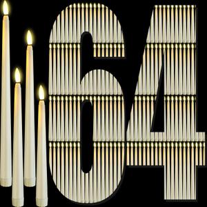 64 Pcs Flameless LED Taper Candles Battery Operated Candles 4 Sizes of 8.5'', 9.65'', 10.83'', 12.8'' Candlesticks Flickering for Halloween Christmas Church Wedding(Ivory White)