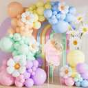 Daisy Balloon Arch Garland Kit - 131 Pcs Pastel Rainbow balloon arch kit with Daisy Balloons, for Birthday Party, Baby Shower, Flower Themed Party Decorations