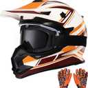 Kids Dirt Bike Helmets Youth ATV Helmet, Kids Motocross Helmet for Off Road, UTV, BMX, Street Riding Motorcycle Helmet with Goggles Gloves, DOT Approved Large
