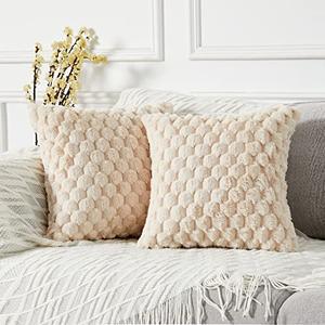 Pack of 1 Super Soft Cozy Decorative Throw Pillow Covers Fuzzy Plush Faux Fur Luxury Cushion Cover Pillowcase for Sofa Couch Bed Livingroom 16x16 Inch Beige