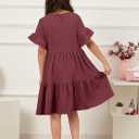 Geckatte Girls Dresses Summer Casual Floral Print Ruffle Short Sleeve Tiered Pleated Kids A-Line T-Shirt Dress Size 5-14