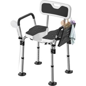 FORTEMOTUS Shower Chair for Inside Shower - U-Shape Seat Heavy Duty Shower Chair for Elderly and Disabled, 400 lbs Capacity, Padded Arms and Back, 6-Level Adjustable Height for Bathroom, Bathtub