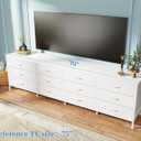 Huuger 70 Inch Dresser for Bedroom, TV Stand for 65, 75, 80 Inch TV, 12 Fabric Drawer Long Dresser, Large Storage Organizer Unit, Wide Chest of Drawer with Storage, for Living Room, White
