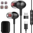 Wired Earphones USB Type C Headphones for iPhone 16/15 Pro Max Laptop PC with Microphone, Noise Isolation Headset Compatible for Google Pixel 7 6a iPad Pro Samsung MacBook (TC-B2Pro)