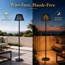 Design Accents Outdoor Floor Lamp, Solar Floor Lamp Outdoor Waterproof with 3CCT, Adjustable Height Metal Stand and Rattan-Style Shade, Rechargeable Outdoor Lamp for Patio, Garden, Backyard