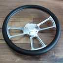 14" Inch Polished Steering Wheel Chevy Horn, 5 Hole compatible with Chevrolet Black Muscle Car"