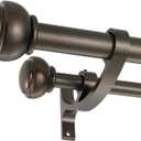 Antique Brown Curtain Rods for Windows 28-48 Inch, Decorative Double Drapery Rods with Cap Finials, 1-Inch Front, 5/8-Inch Back, Adjustable Dual Rods