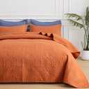 SheRest Twin Quilt Bedding Set - Soft Breathable Bed Quilt, Modern Style Embossed Bedspreads, Lightweight Microfiber Coverlet for All Seasons, Burnt Orange, 1 Quilt&1 Pillow Sham