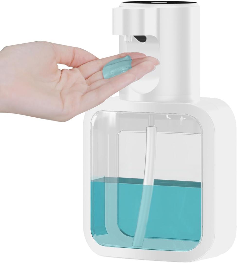 Electric Automatic Liquid Soap Dispenser 17oz/500ml, Touchless Gel Hand & Dish Soap Dispenser with 4 Adjustable Levels - for Kitchen Sink & Bathroom - White