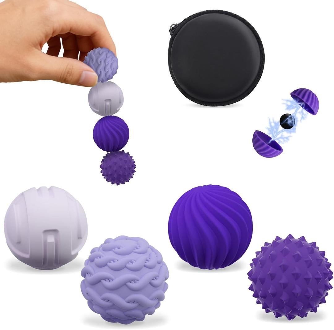 Magnetic Balls Fidget Toy Adults, Silicone Magnetic Balls, Fidget Toys, Office Desk Fidget Balls for Anxiety Relief, Sensory Toy for Fingers Hands (Purple-4PCS)