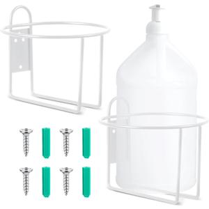 Hicarer 2 Pcs One Gallon Jug Storage Rack Wall Mounted Heavy Duty Steel Wall Rack for 1 Gallon Bottle Round Water Jug Holder with Hardware Hand Sanitizer 6-3/4" W x 5" H x 6-1/2" D (White)