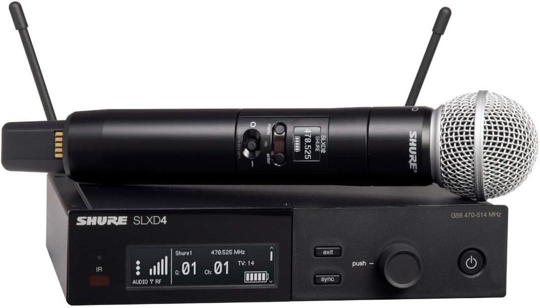 Shure SLXD24/SM58 Digital Wireless Microphone System - Includes SLXD2 Handheld Transmitter with SM58 Vocal Mic Capsule and SLXD4 Single Channel Rack Mount Receiver | G58 Band (SLXD24/SM58-G58)