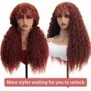 Curly Wig with Bangs for Women Long Synthetic Copper Red Curly Wigs Skin-friendly Synthetic Fibersc for Daily Festival Holiday Use Long Reddish Brown Curly Wig 26INCH