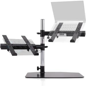Pyle Portable Dual Laptop Stand  Standing Table Holder with Bracket Arms,Adjustable Height,Ergonomic Design, 360 Swivel for DJ Mixer,Sound Equipment,Workstation,Gaming & Home Use with Tilt Function