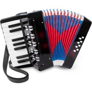 Accordion, 17 Keys Piano Accordion for Kids Students 8 Bass with Straps for Beginners Student Educational Musical Instrument (Black)