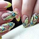 2 x MERVF Medium Press on Nails Oval Fake Nails Green French Tip Glue ons Butterfly Rhinestones Design Spring Round Acrylic False Nails for Women Glossy 24pcs