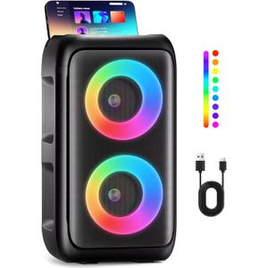 Bluetooth SpeakerPortable Party Speaker with Colorful LightsWireless Speaker with HD Loud,Surround Sound Systems Support TWS/AUX/USB/TF Card Ideal for Party,Home,Outdoor Camping (medium)